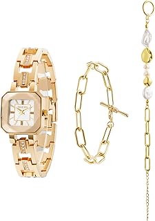 Women's Watch Set Premium Crystal Accented Bangle Watch and Bracelet Watch Gifts for Women