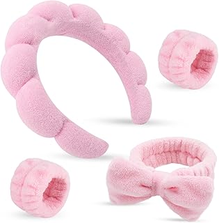 Spa Headband & Wristband Set for Women – Puffy Sponge Makeup Headband for Washing Face, Skincare Hairband, Cute Presents for Teenage Girls and Trendy Teen Girl Gifts