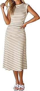 Women Summer Tshirt Midi Dress Soft A Line Cap Sleeve Casual Sun Dress for Work Beach Vacation