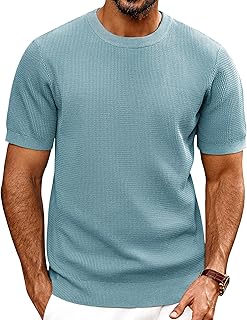 Mens T-Shirts Knit Short Sleeve Crewneck Shirt Casual Textured Pullover Tees