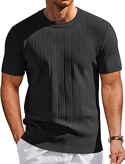 Men's T-Shirts Short Sleeve Knit Shirts Casual Crewneck Ribbed Dress Tee Shirt