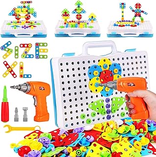 Educational Toys Building Blocks, 244 Pieces Electric Screwdriver DIY Building Toys for Boys and Girls, Educational Construction Building kit for Kids Ages 4 5 6 7 8 9 10 Year Old