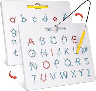 GAMENOTE Double Sided Magnetic Letter Board - 2 in 1 Alphabet Magnets Tracing Board for Toddlers ABC Letters Uppercase & Lowercase Practicing Learning Education Toys