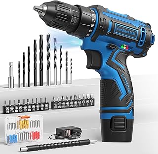 Cordless Drill Set,12V Power Drill Driver 3/8" Keyless Chuck with 92 Acessories, Built-in LED Light, 25+1 Position, Electric Drill for Home DIY Projects（Blue）