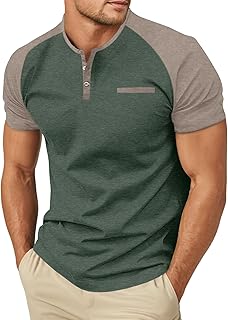 Men's Cotton Henley Short Sleeve Casual T-Shirts with Pocket