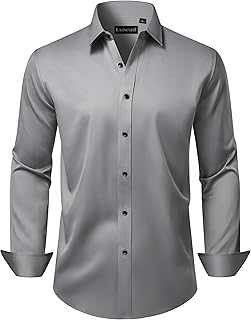 Men's Dress Shirts Long Sleeve Stretch Wrinkle Free Wedding Formal Business Button Down Shirt