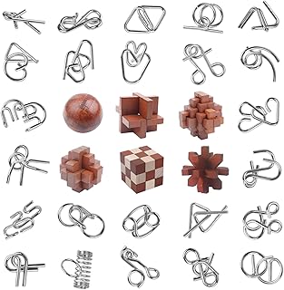 RLYLF 30pcs Brain Teaser Puzzles Game for Adults and Kids Ancient Wooden and Metal Puzzles 3D Educational Toys IQ Logic Train Family Games Party Favor Coffee Time Unlock Interlock Puzzles Box