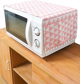 Microwave Oven Cover Dustproof Cotton Machine Protector Decorative Kitchen Appliance Cover with Side Storage Pockets (11.8 x 35.4 Inch, Pink Triangle)