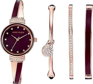 Women's AK/2716RBST Premium Crystal Accented Rose Gold-Tone and Burgundy Watch and Bangle Set