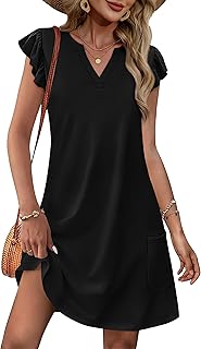 Spring Summer Dresses for Women 2026 Casual Ruffle Sleeve V Neck Loose Swing Sundresses with Pockets Plain/Print