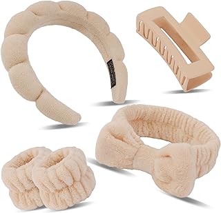 Canitor Spa Headband Wristband Set with Hair Clips Skincare Headbands for Washing Face Skin Care Puffy Makeup Headband Wrist Bands Preppy Teen Girl Gifts Cute Trendy Stuff Hair Accessories for Women