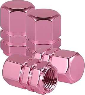 alpmosn Aluminum Tire Stem Valve Caps Wheel Valve Covers Car Dustproof Tire Cap Cover Accessories, Universal for SUV, Car, Bike and Motorcycle，Hexagon Shape (Pink)