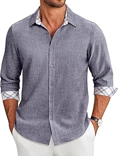 Men's Long Sleeve Button Down Shirts Casual Untucked Shirt Regular Fit Dress Shirt