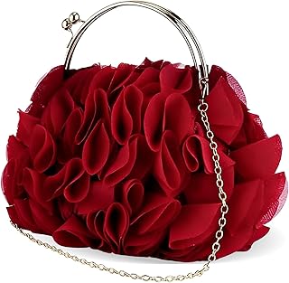Women Evening Clutch Bag Floral Satin Purses with Chain for Wedding, Party, Prom