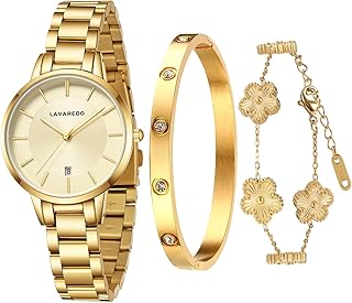 Women's Watch Set,18K Gold Plated Bangle Bracelets for Women,Waterproof Ladies Quartz Wrist Watch Included Bracelet Tools