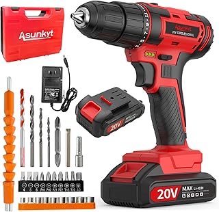 20V Cordless Hammer Drill Kit with Battery and Charger, 30Nm Torque, 3/8" Keyless Chuck, 2-Speed for Home Repair and DIY Projects (Battery×1)