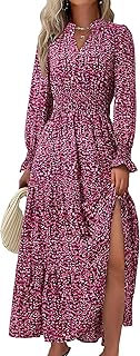 Women's Floral Maxi Dress 2026 Fall Long Sleeve V Neck A Line Long Flowy Spring Party Boho Dresses
