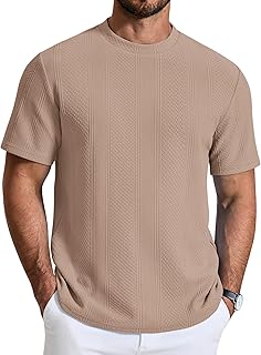 Men's T-Shirt Short Sleeve Crew Neck Textured Shirts Classic Knit Pullover Tees