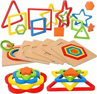 Toddler Puzzles Montessori Toy Wooden Shape Sorting Puzzle Sensory Toy Toddler Activities Preschool Learning Educational Autistic Developmental 1 2 3 Year Old Girl Boy 1-3 Dementia Game Easter Gift
