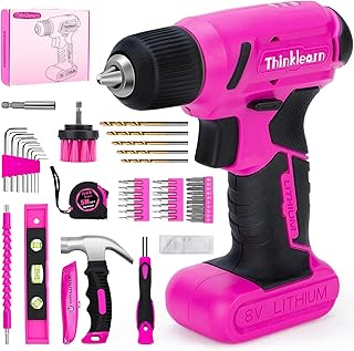 8V Pink Cordless Drill Set, 56 Pcs Pink Power Drill Tool Kit for Women, 3/8"Keyless Chuck Electric Screwdriver Driver Kit for Home,Garden,Office DIY and Repair, Lady’s Essential Home Tool Set