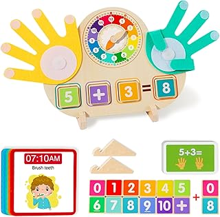 Educational 2 in 1 Math Manipulatives Number Counting Blocks & Teaching Clock for Kids, Preschool Learning Toys for Toddlers 3-5, Montessori Toys for 3-5 Year Old Boys Girls Birthday Gifts