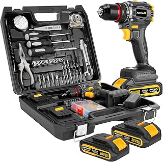 AwxryoX Brushless Compact Drill Tool Set, 60N.m 20V Cordless Drill Tool Box with 2 Battery, 135Pcs Man Household Combo Set with DIY Hand Taladros Kits, 531 In-lb Kit with Drill for Daily Home Repair