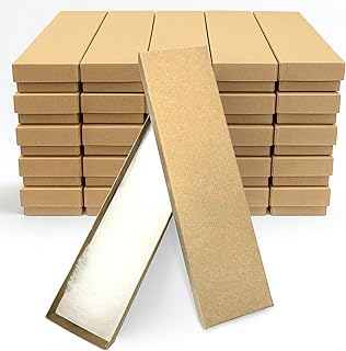 RJ Displays 25 Pack Cotton Filled Cardboard Paper Jewelry Bracelet, Watch, Necklace, Jewelry Set, Gift Retail Packaging (Brown, 8" x 2" x 1")