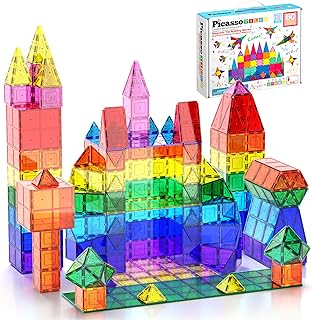 PicassoTiles 60 Piece Set 60pcs Magnet Building Tiles Clear Magnetic 3D Blocks Construction Playboards - Creativity Beyond Imagination, Inspirational, Recreational, Educational, Conventional