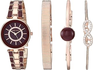 Women's AK/3286BKST Premium Crystal Accented Gold-Tone and Black Watch and Bracelet Set