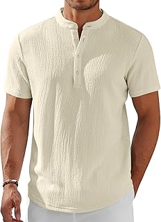 Men's Henley Shirt Short Sleeve Stand Collar Summer Casual Beach Hippie T-Shirts