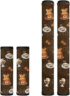 Coffee Graphic Covers for Refrigerator Microwave Handles, Set of 4, Washable, Keep Your Kitchen Appliances Clean, Anti-Skid, Refrigerator Handle Covers, Kitchen Decoration