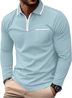 Men's Polo Shirts Zip Long Sleeve Classic T-Shirts Casual Golf Shirts Stylish Collared Tee