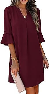 Shift Dress for Women V Neck Ruffle Sleeve Loose Summer Office Work Casual Dress