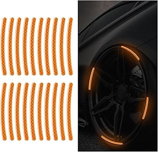 20PCS Car Wheel Stripe Reflective Stickers, Car Wheel Night Safety Warning Stickers Anti-Scratch Reflective Rim Stickers, Car Wheel Safety Decorative Decals for Motorcycles, Bicycles (Orange)