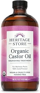 HERITAGE STORE Organic Castor Oil - Glass Bottle - Nourishing Treatment for Hair and Skin - Eyelash Serum for Eyelashes, Brows, Castor Oil Packs - Cold Pressed, Hexane Free, Vegan 16oz