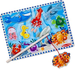 Melissa & Doug Magnetic Wooden Fishing Game and Puzzle with Wooden Ocean Animal Magnets