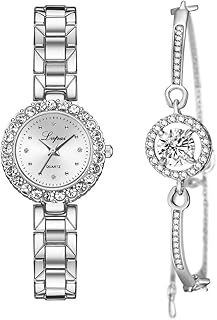 Classic Alloy Strap Ladies Watch with Crystal Bracelet Watches Set Quartz Wristwatches for Women Great Gifts