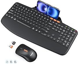 MEETION Wireless Keyboard and Mouse, Ergonomic Keyboard with Wrist Rest, Tablet Holder, Scissor Keys, USB/Bluetooth Rechargeable Keyboards, 4DPIs Mouse, for Windows/Mac/PC/Laptop/Phone/Tablet