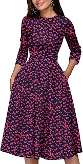 Women's Floral Vintage Dress Elegant Midi Evening Dress 3/4 Sleeves