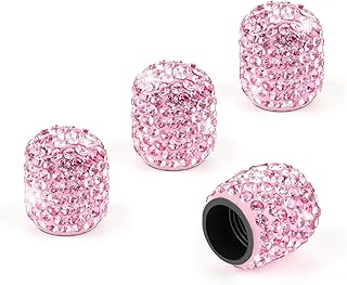 JUSTTOP 4 Pack Handmade Crystal Rhinestone Car Tire Valve Stem Caps, Car Wheel Tire Valve, Attractive Dustproof Bling Car Accessories, Universal for Cars, Trucks and Motorcycles-Pink