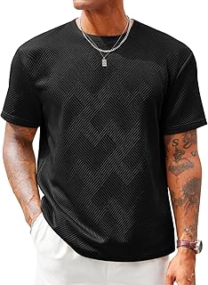 Men's Casual T-Shirts Short Sleeve Crewneck Summer Stretchy Shirt Textured Jacquard Tops