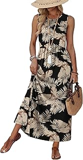 Summer Dresses Babydoll Maxi Dress Empire Waist Beach Vacation Sundresses 2026 with Pockets