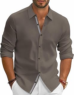 Mens Dress Shirts Wrinkle Free Stretch Button Down Shirt Casual Long Sleeve Business Shirts
