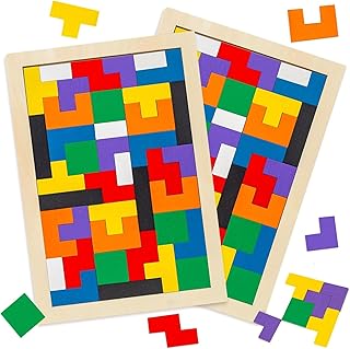 3 otters Wooden Blocks Puzzle 2 Set Russian Brain Teaser Tangram Intelligence Toys STEM Montessori Educational Gift for Kids Stocking Stuffers