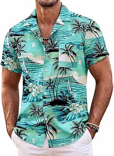 Mens Hawaiian Shirt Short Sleeve Floral Button Down Shirts Tropical Summer Beach Shirts Camp Collar Shirt