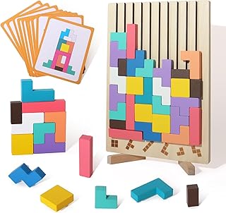 Wooden Colored 3D Russian Block Puzzle Jigsaw Stacking Montessori Toys Educational Gift for Boys and Girls Board Game for Toddlers Brain Blocks Teasers for Toddlers 3-6 Years