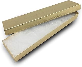 RJ Displays 6 Pack Gold Foil Paper Cardboard Color Cotton Boxes Jewelry Bracelet, Watches, Necklace and Anklet Gift Displays 8" x 2" (Gold)