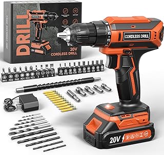 Cordless Drill, 20V MAX Power Drill Set with 2.0Ah Power Pack & Charger, 3/8 Inch Keyless Chuck, Variable Speed, 25+1 Position and 56PCS Bits/Screws, Power Tools for Home Projects