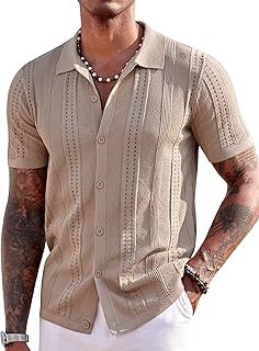 Men's Knit Shirts Short Sleeve Button Down Polo Shirt Fashion Casual Summer Beach Shirts