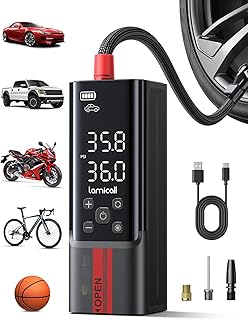 Lamicall Portable Car Tire Inflator - Air Compressor [150 PSI] [4X Faster] Cordless Car Air Pump Rechargeable, Pressure Gauge Display, LED Light, for Cars, Motorcycles, Bike, Wheels Accessories Gifts